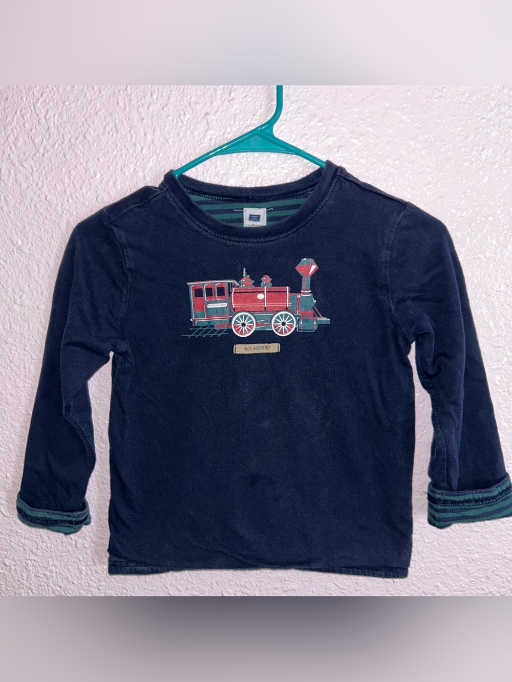 Janie and Jack Navy Long-Sleeve Tee with Red Train Graphic